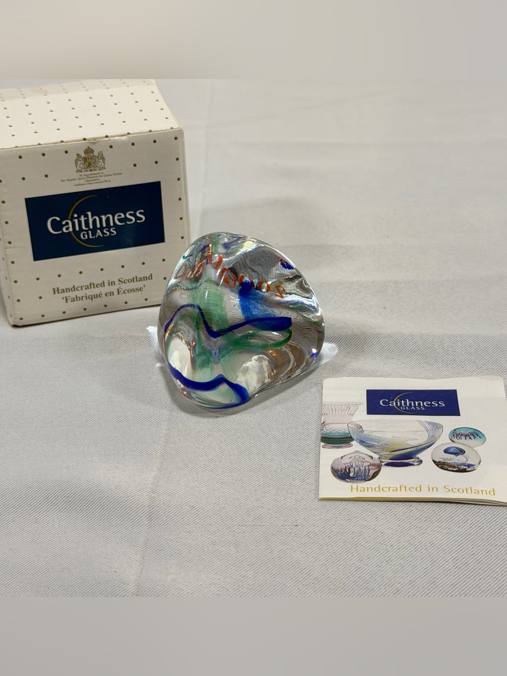 Caithness Scotland Art Glass Paperweight Pebble Millennium 2000 Signed